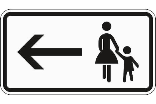 Zeichen 1000-12: Fußgänger Gehweg gegenüber benutzen, linksweisend