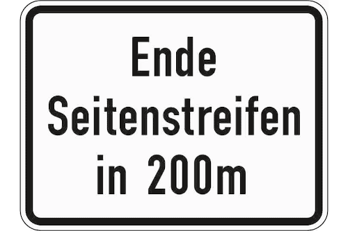 Zeichen 1007-59: Ende Seitenstreifen in … m (zweiter Teil der Unternummer steht jeweils für den Zahlenwert)