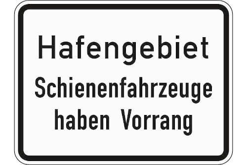 Zeichen 1008-33: Hafengebiet Schienenfahrzeuge haben Vorrang (zu Zeichen 201 StVO)