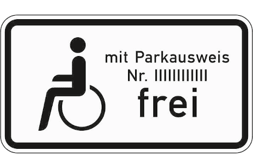 Zeichen 1020-11: Schwerbehinderte mit Parkausweis Nr. ... frei