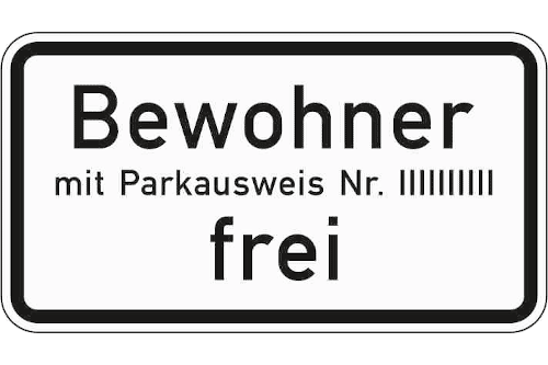 Zeichen 1020-32: Bewohner mit Parkausweis Nr. ... frei