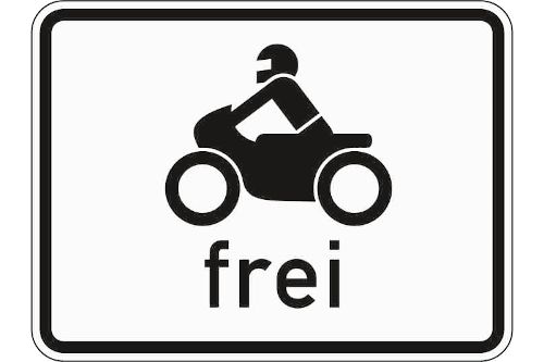 Zeichen 1022-12: Krafträder, auch mit Beiwagen, Kleinkrafträder und Mofas frei