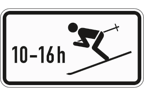 Zeichen 1040-10: Wintersport erlaubt, zeitlich beschränkt (10 - 16 h)