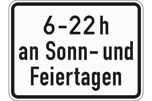 Zeichen 1042-35: Zeitliche Beschränkung (6 - 22 h an Sonn- und Feiertagen)