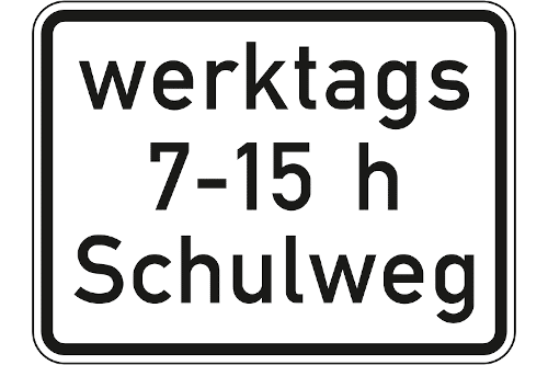 Zeichen 1042-53: Schulweg i. V. m. zeitlicher Begrenzung an Werktagen (zu Z 101 oder 274)