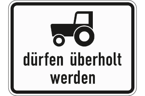 Zeichen 1049-11: Kraftfahrzeuge und Züge, die nicht schneller als 25 km/h fahren können oder dürfen, dürfen überholt werden