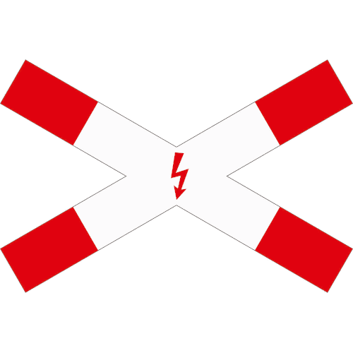 Zeichen 201-53: Andreaskreuz - liegend mit Blitzpfeil