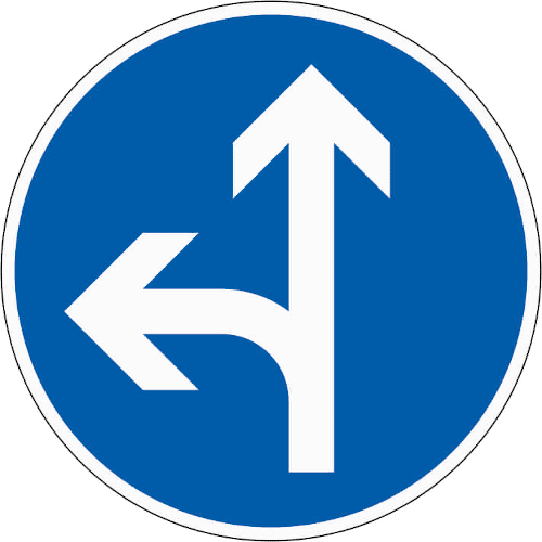 Zeichen 214-10: Vorgeschriebene Fahrtrichtung - geradeaus oder links