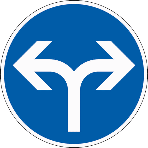 Zeichen 214-30: Vorgeschriebene Fahrtrichtung - rechts oder links