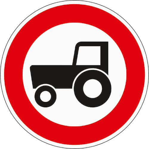 Zeichen 257-58: Verbot für Kraftfahrzeuge und Züge, die nicht schneller als 25 km/h fahren können oder dürfen