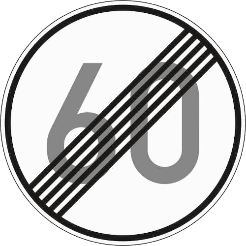 Zeichen 278-60: Ende der zulässigen Höchstgeschwindigkeit 60 km/h