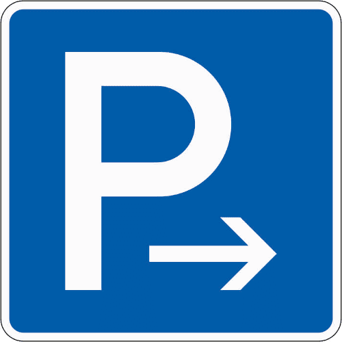 Zeichen 314-20: Parken - Ende (Aufstellung rechts) oder Anfang (Aufstellung links)
