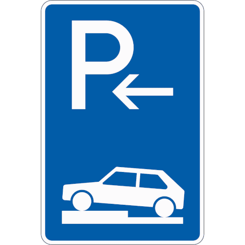 Zeichen 315-71: Parken auf Gehwegen - halb quer zur Fahrtrichtung links Anfang