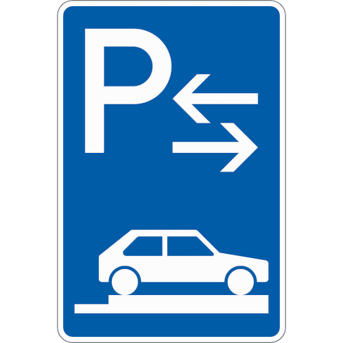 Zeichen 315-88: Parken auf Gehwegen - halb quer zur Fahrtrichtung rechts Mitte