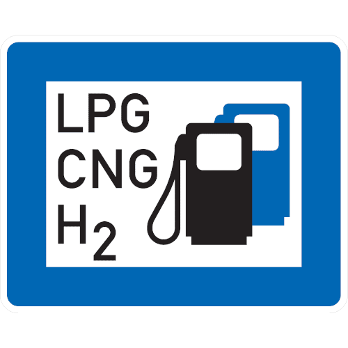 Zeichen 365-70: Tankmöglichkeit verschiedene Kraftstoffarten