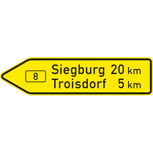 Zeichen 415-10: Pfeilwegweiser auf Bundesstraßen - linksweisend