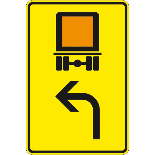 Zeichen 422-11: Wegweiser für bestimmte Verkehrsarten, KFZ mit einer zulässigen Gesamtmasse über 3,5 t - links einordnen