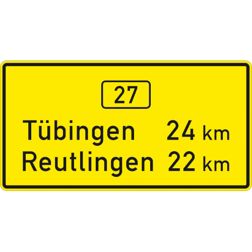 Zeichen 453-50: Entfernungstafel auf autobahnähnlich ausgebauten, zweibahnigen Straßen