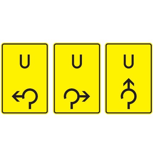 Zeichen 455.1-13, -23, -31: Ankündigung oder Fortsetzung der Umleitung - im Kreisverkehr links, rechts und geradeaus (v. l. n. r.)