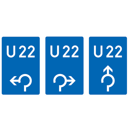 Zeichen 460-13, -23, -31: Bedarfsumleitung - im Kreisverkehr links, rechts und geradeaus (v. l. n. r.)