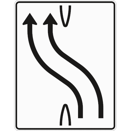 Zeichen 501-11: Überleitungstafel - ohne Gegenverkehr - 2-streifig nach links 