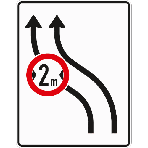 Zeichen 515-11: Verschwenkungstafel - ohne Gegenverkehr mit integriertem Zeichen 264 - 2-streifig nach links