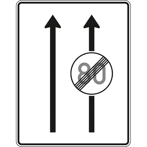 Zeichen 537: Fahrstreifentafel - ohne Gegenverkehr mit integrierten Zeichen 278