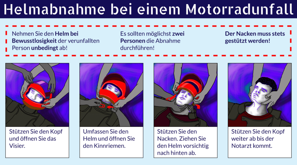 Infografik: So funktioniert die Helmabnahme nach einem Unfall.