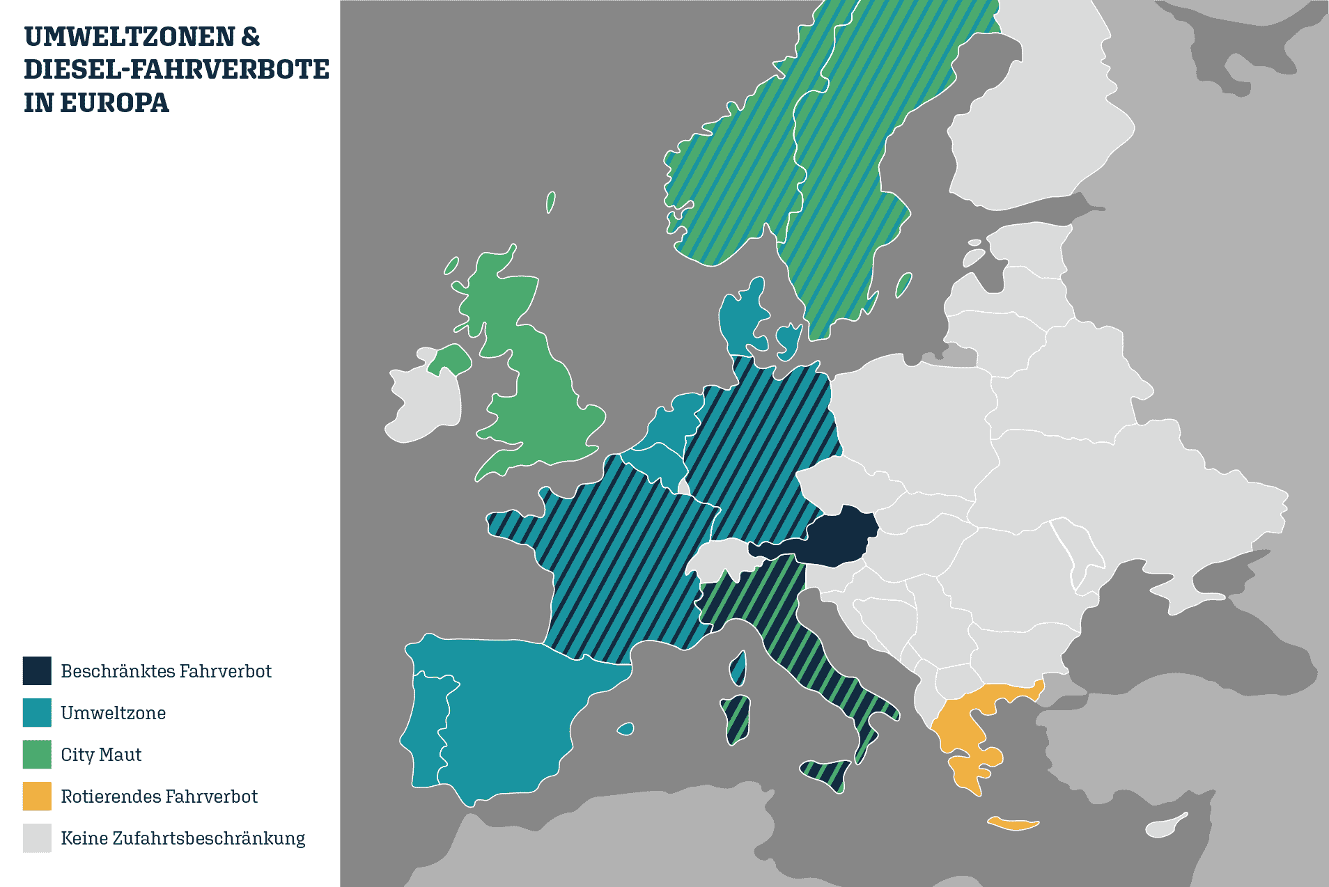Diesel-Fahrverbot in Europa: Diese Karte zeigt die Länder im Überblick.