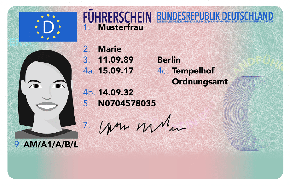 Hier sehen Sie die Vorderseite von einem EU-Führerschein.