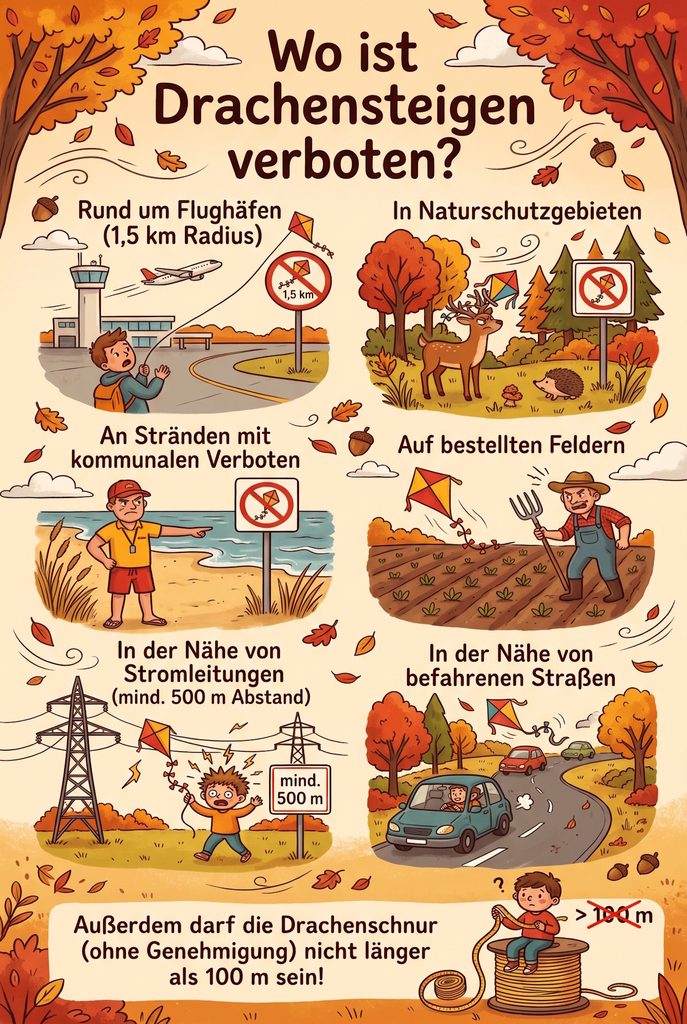 Grafik: Drachen steigen zu lassen ist nicht überall erlaubt!