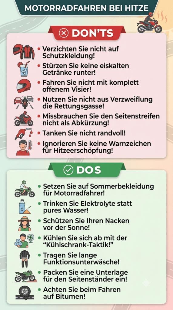 Grafik: Motorradfahren bei Hitze - 7 Dos and Don'ts