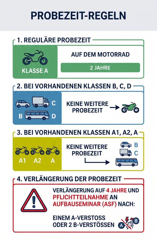 Grafik: Das gilt für die Probezeit beim Motorrad.