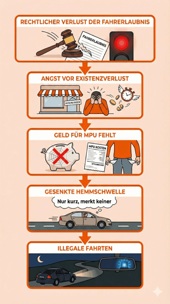 Diese Infografik veranschaulicht, wie es vermehrt zum Fahren ohne Fahrerlaubnis kommt.