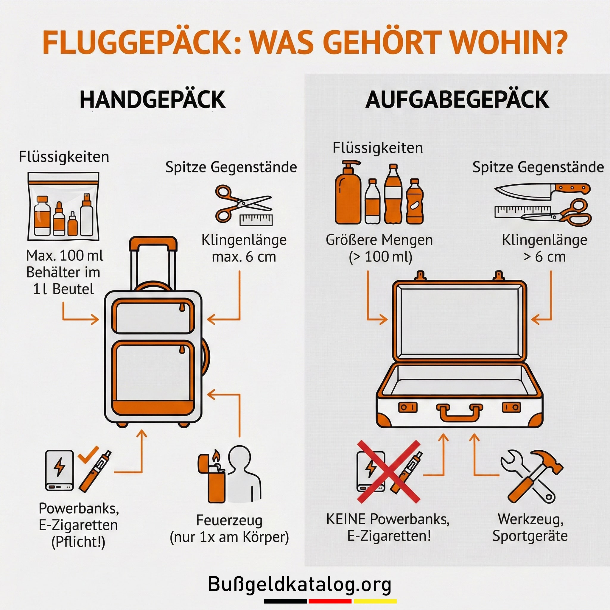 Infografik: Was muss ins Handgepäck und was in den Koffer?