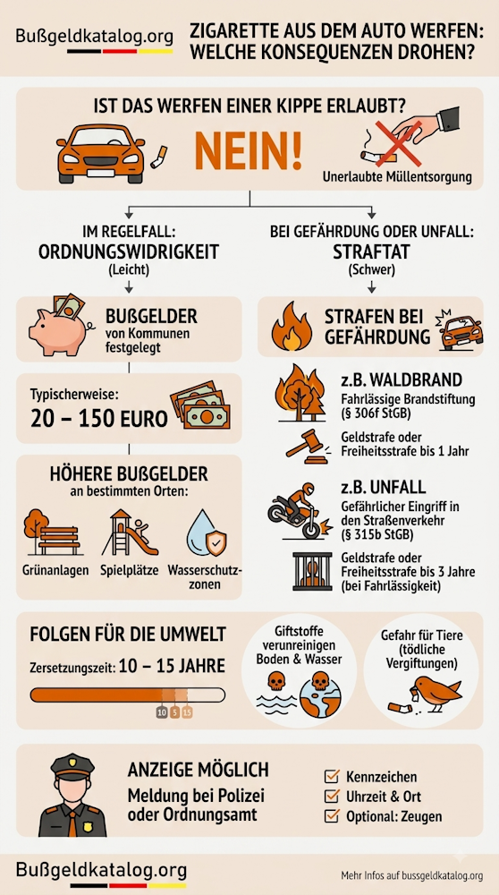 Infografik zum Thema "Zigarette aus dem Auto werfen": Droht eine Strafe?