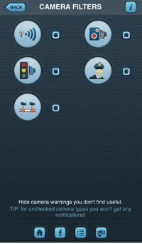 Bei iSpeedCam können Sie auswählen, für welche Radarfallen Sie eine Warnung erhalten wollen.