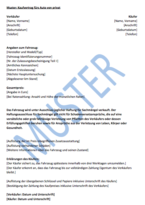 Kaufvertrag fürs Auto 2025 Muster und wertvolle Tipps