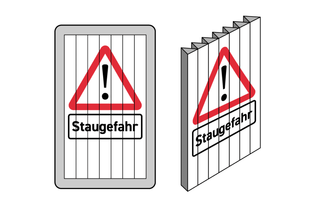 Prismentechnik bei Wechselverkehrszeichen: Mechanischen Zeichen verfügen über motorbetriebene, drehbare Flächen.