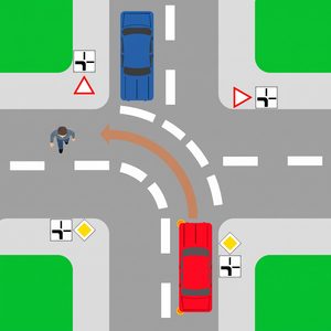 Vorrang der Fußgänger: Auch eine abknickende Vorfahrt hebt die allgemeinen Regeln zum Vorrang nicht auf.