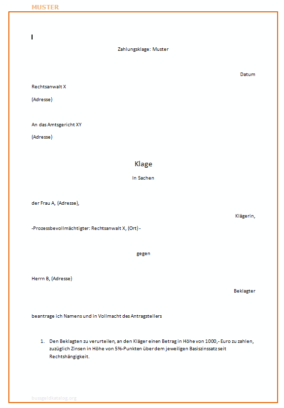Zahlungsklage Inklusive Muster Zivilprozess 2020