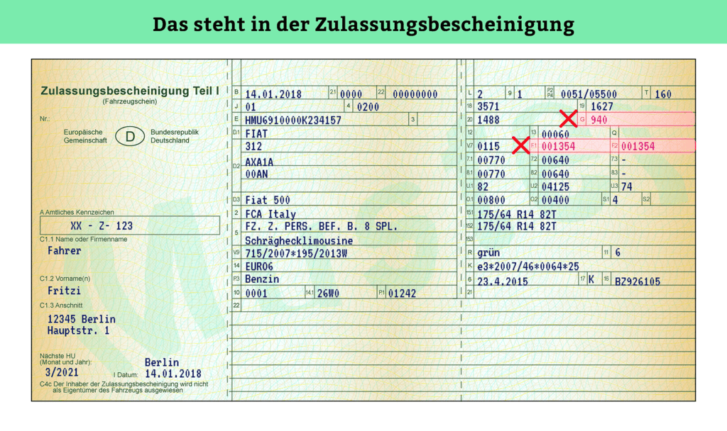 Zulassungsbescheinigung Teil 1: Gewicht