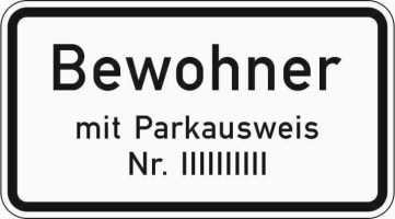 Zusatzschild: Bewohner mit Parkausweis