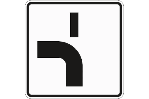 Zeichen 1002-12: Verlauf der Vorfahrtstraße an Einmündungen - von unten nach links, Einmündung von oben