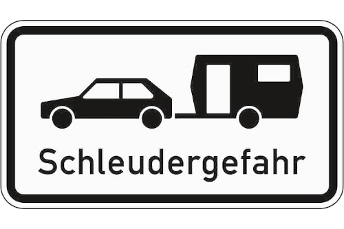 Zeichen 1006-30: Schleudergefahr für Wohnwagengespanne an Gefällestrecken mit starkem Seitenwind auf Autobahnen