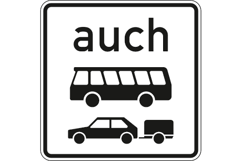 Zeichen 1060-32: Auch Kraftomnibusse und PKW mit Anhängern (im Bereich von LKW-Kontrollen)